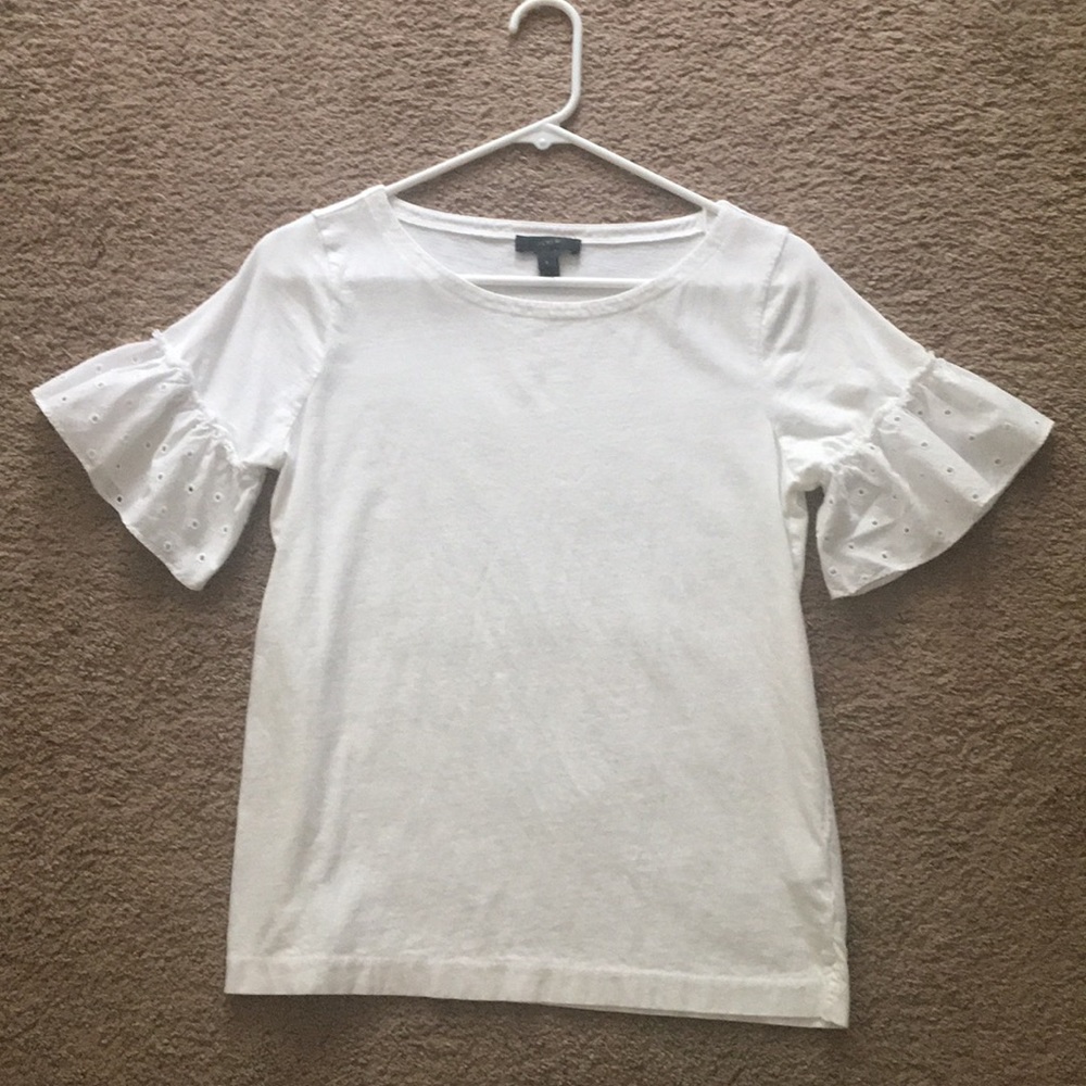 J. Crew white ruffle sleeve t-shirt